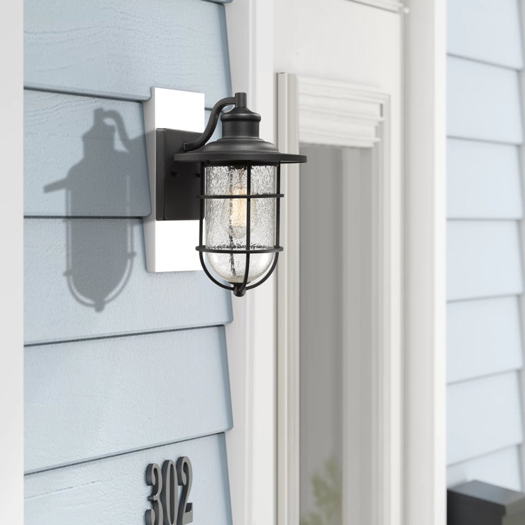 Breakwater Bay Koll Black 13.6'' H Seeded Glass Outdoor Wall Lantern